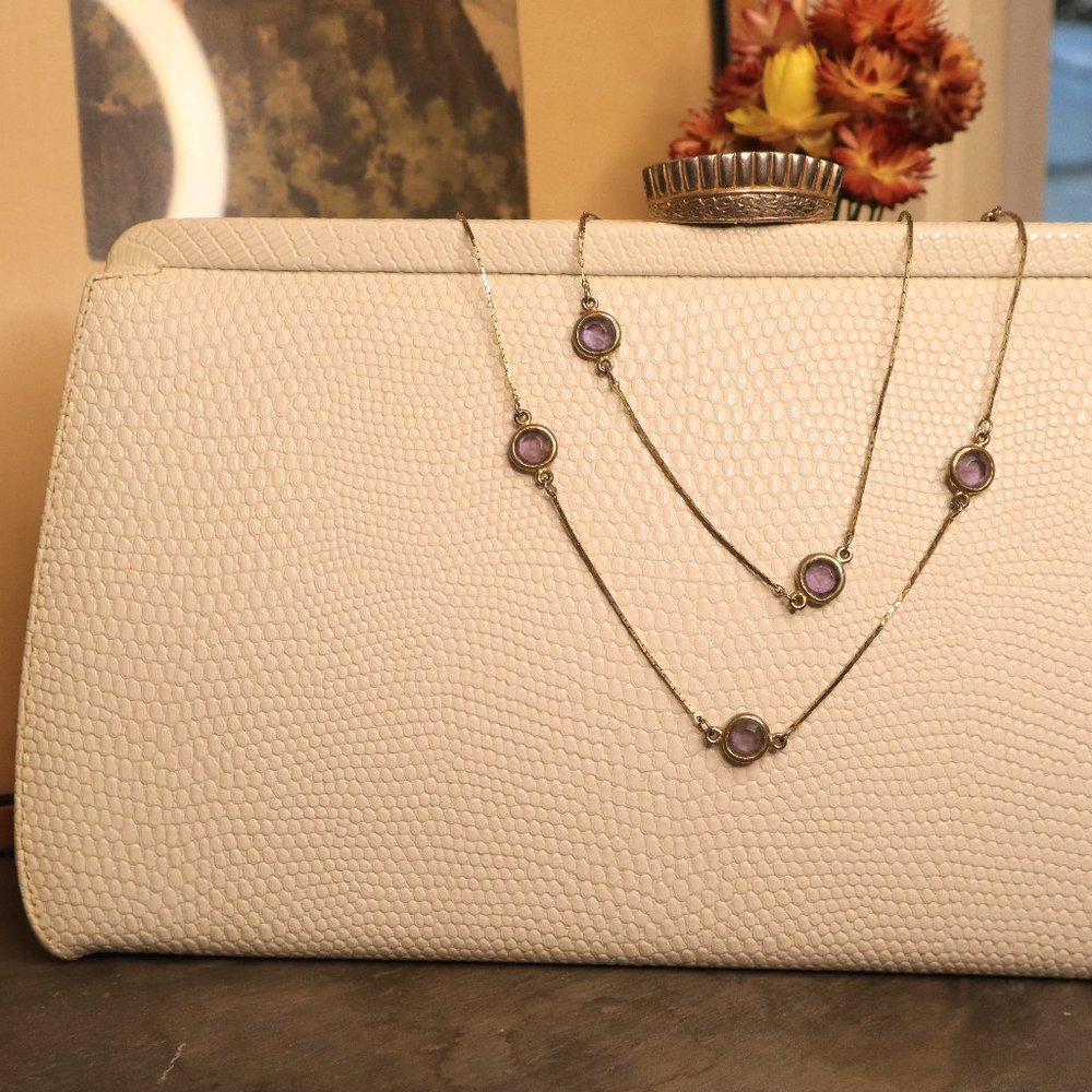 Gold Toned Necklace with Purple Bubble Stones